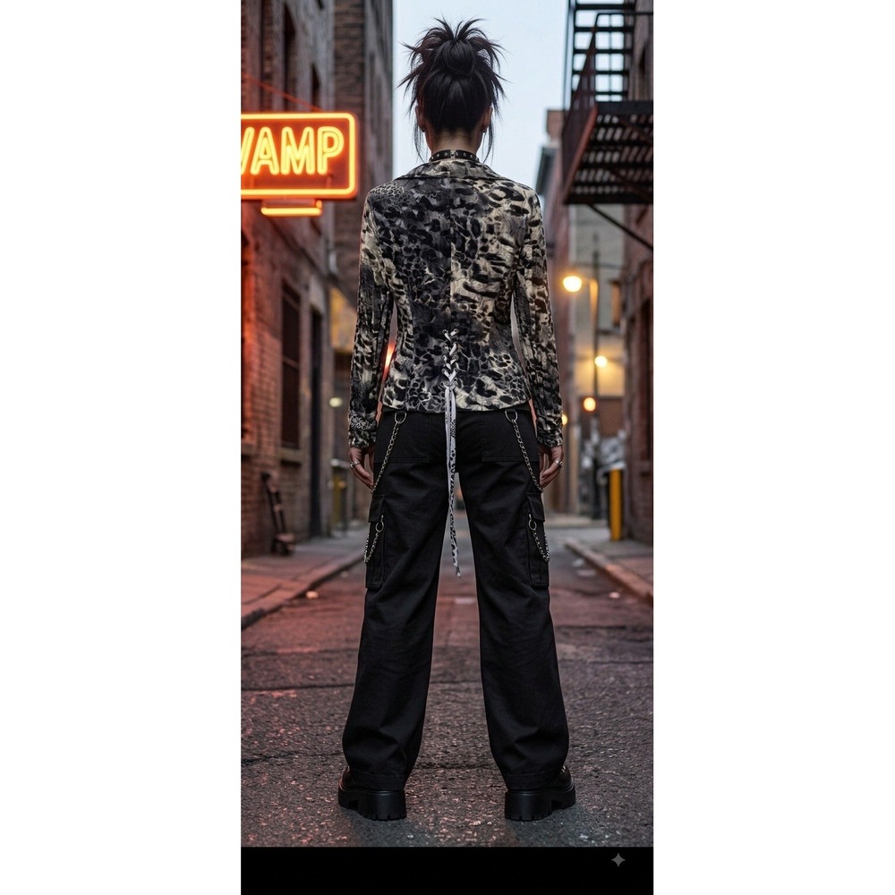Passion Concept Jacket Womens M Lace Overlay Cheeta Mobwife Whimsigoth Glam Rock